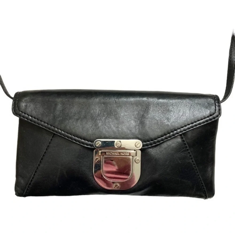 Michael kors black leather envelope flap bag